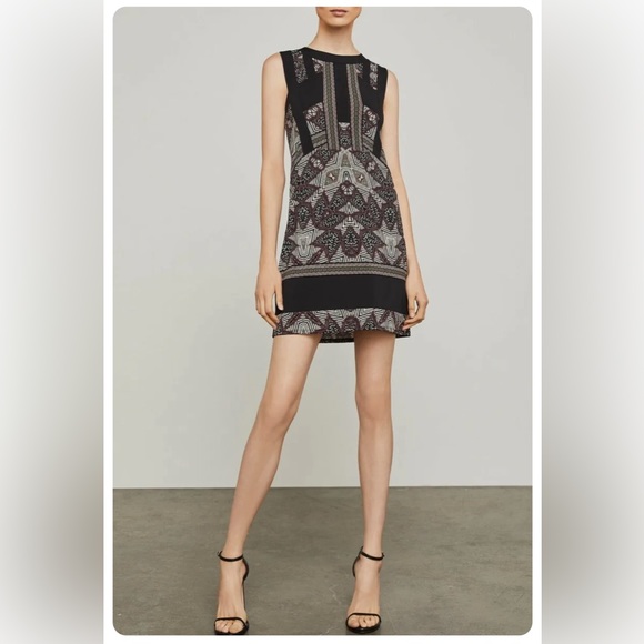 NWT BCBGMAXAZRIA Printed Border Dress Small Light Ginger Spice Combo Desert Geo - Picture 1 of 7